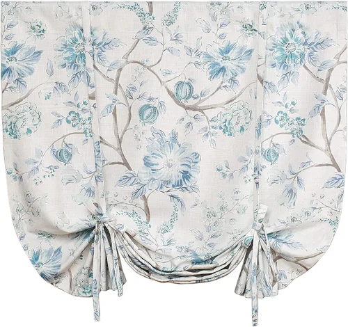 Vista 39 de Leeva Cortinas rústicas de cocina con estampado floral verde mezclado de lino para media ventana, para comedor, bolsillo para barra, cafetería