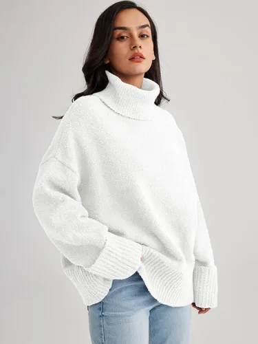 Vista 3 de LILLUSORY Suéter de manga larga de cuello alto para mujer, de gran tamaño, para otoño, grueso, cálido, para otoño
