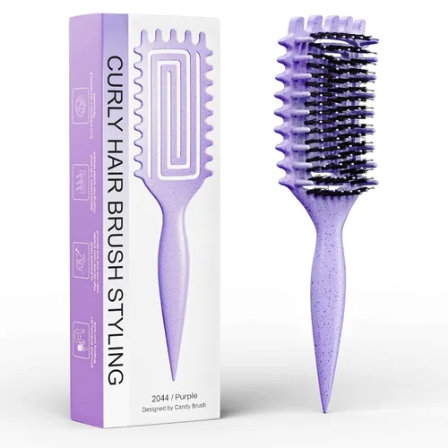 Vista 8 de Cepillo para definir rizos, cepillo para cabello rizado con engranaje lateral para peinar, dar forma y estilizar el cabello rizado, cepillo