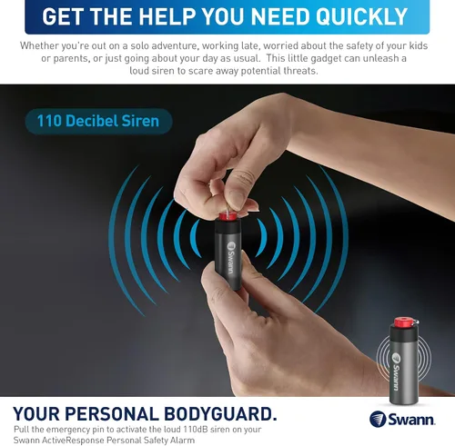 Vista 5 de Swann ActiveResponse - Alarma de seguridad personal móvil, sirena de emergencia de 110 dB con alertas SMS y conectividad móvil, batería de larga