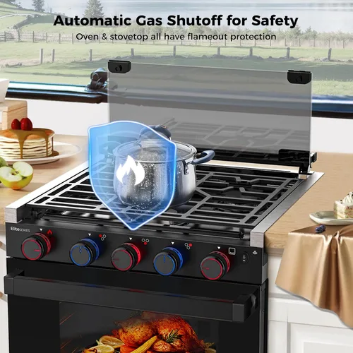Vista 5 de CAMPLUX Elite - Combo de estufa y horno para RV de 21 pulgadas con protección contra falla de llama, horno de propano para RV de 1.8 pies cúbicos