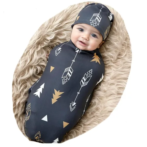 Vista 8 de Galabloomer Manta Envolvente para Recién Nacido con Conjunto de Gorro Bebé Niño Manta de Recepción Gris con Flechas