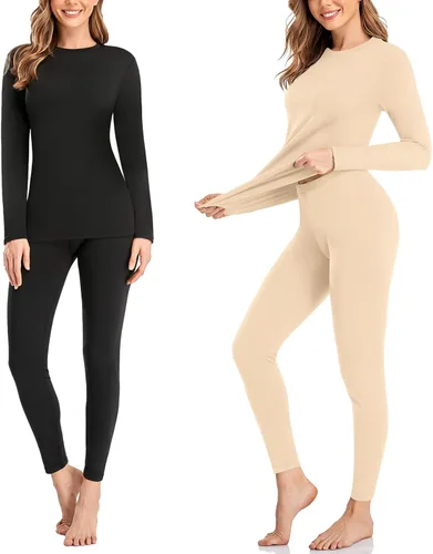 Vista 8 de SIMIYA Juego de 2 piezas de ropa interior térmica para mujer, pantalones largos Johns, capa base abrigada con forro de vellón, para climas fríos 2