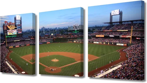 Vista 52 de TUMOVO American Major Baseball - Lienzo decorativo para pared, diseño de estadio de los Bravos, 3 piezas, arte de pared de Filadelfia, cuadros