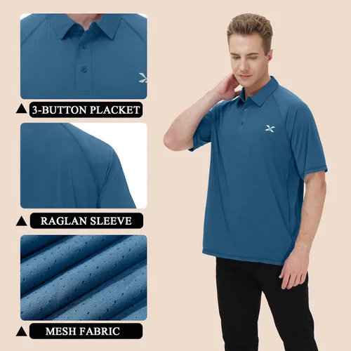 Vista 5 de MOHEEN Mens Short Sleeve Polo Shirt Lightweight Moisture Wicking Performance Golf Shirts Solid