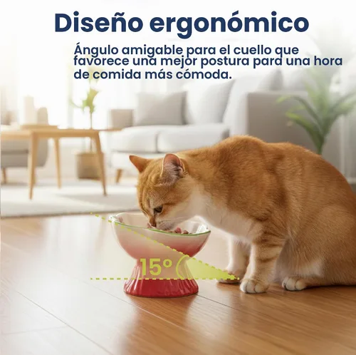 Vista 3 de Tazón elevado de comida para gatos con flores de fresa por PawsPik Rojo