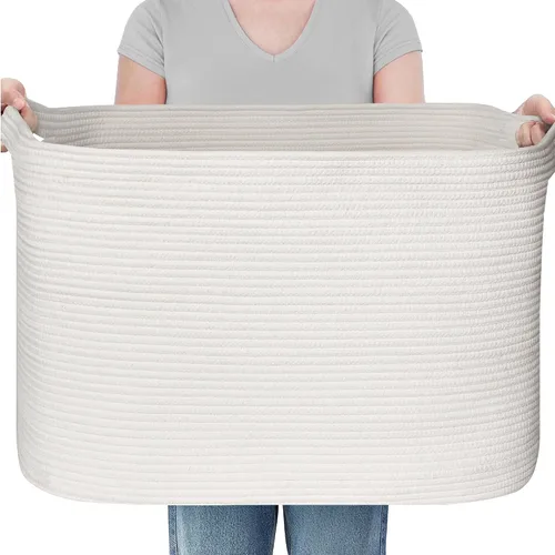 Vista 11 de MEGASKET Cesta extra grande para mantas, 23.6 x 17 x 12 pulgadas, almacenamiento de manta negra para sala de estar, soporte de almohada de cuerda