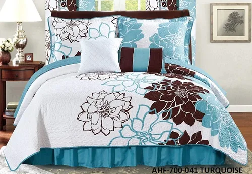Vista 5 de All American Collection - Juego de edredón reversible con volantes antipolvo, flores Turquesa/Marrón