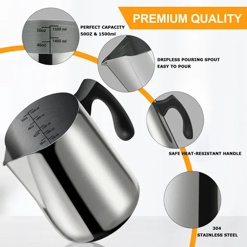 Vista 4 de BBAXI - Olla para hacer velas y verter, 1500 ML/50 OZ, jarra para verter velas, olla para hacer velas de acero inoxidable 304 con mango resistente