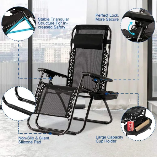Vista 3 de Dkeli Zero Gravity - Juego de 2 sillas plegables y ajustables para patio con portavasos para exteriores, reclinables, para campamento, junto a