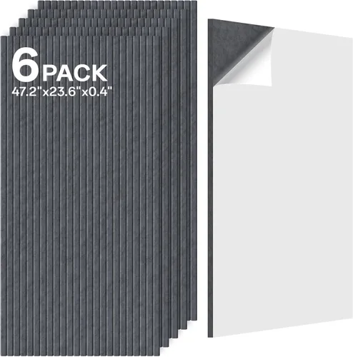 Vista 13 de Paquete de 4 paneles de pared acústicos de doble capa grandes autoadhesivos, 47.2 x 23.6 x 0.71 pulgadas, panel de pared insonorizado, barrera