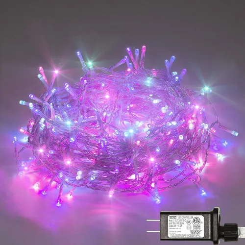Vista 16 de Cadena de luces rosa para exteriores, decoraciones de San Valentín, 8 modos de luces de hadas de Navidad, enchufe para árbol del dormitorio