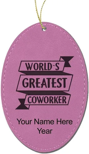 Vista 6 de LaserGram Personalized Christmas Ornament, World's Greatest Coworker, Faux Leather, Custom Laser Engraved Gift Idea (Oval Shape, Rustic)