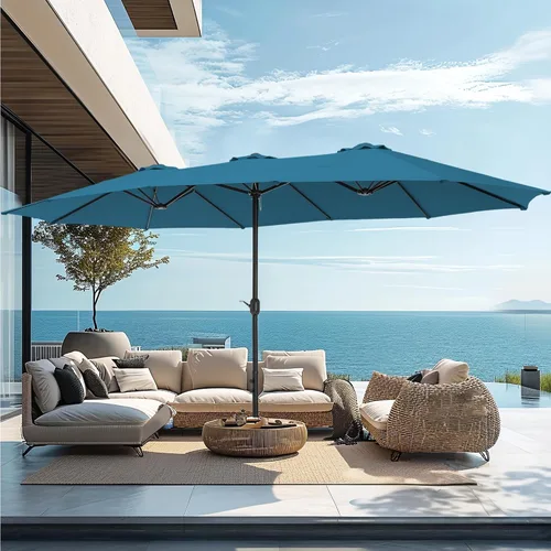 Vista 13 de PHI VILLA Sombrilla grande de 15 pies para patio con base incluida, sombrilla de doble cara rectangular para exteriores de gran tamaño con soporte