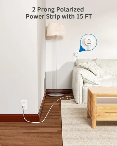 Vista 3 de NTONPOWER - Tira de alimentación de 2 clavijas con USB-C, cable de extensión de 2 clavijas de 15 pies, adaptador de salida de 2 clavijas a 3