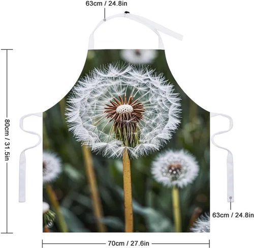 Vista 2 de Personalized Winter White Dandelion Adult Apron, Kitchen Cooking Aprons for Woman Man, Adjustable Bib Apron with Pocket for Baking, BBQ Crafting