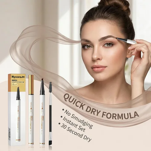 Vista 8 de Lápiz líquido de cejas de 4 garras, línea fina natural impermeable, efecto de microblading 3D, herramienta de maquillaje profesional (1# café claro)