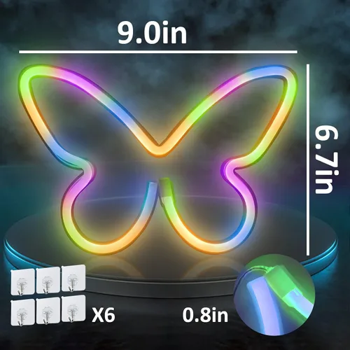 Vista 4 de BRIGHTDECK 3 Piezas de Letreros de Neón de Mariposa, Luz de Neón para Dormitorio, Letreros de Neón LED Alimentados por USB o 3 Baterías AA