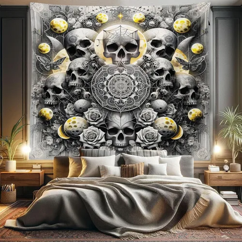Vista 25 de Ambesonne Tapiz bohemio, diseño floral de bruja, luna y mariposa con adornos de mandala, decoración de tela para colgar en la pared para dormitorio