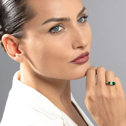 Vista 2 de PEORA 925 Sterling Silver Forever Us Two-Stone Ring for Women, Trillion Shape Various Gemstones, Sizes 5 to 9