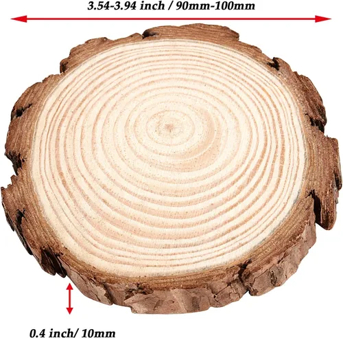Vista 2 de JOIKIT 50 rodajas de madera natural de 3.5 a 4 pulgadas, posavasos de madera natural sin acabar, círculos de madera para artes y manualidades