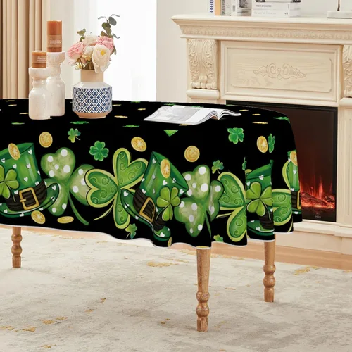 Vista 10 de Horaldaily Mantel del Día de San Patricio de 52 x 70 pulgadas, sombrero de trébol blanco lavable para fiesta, picnic y cena