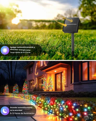 Vista 3 de Brightown Paquete de 2 luces solares de cadena para exterior, cada una de 46 pies, 120 luces LED, luces solares de cadena para exterior con 8 modos