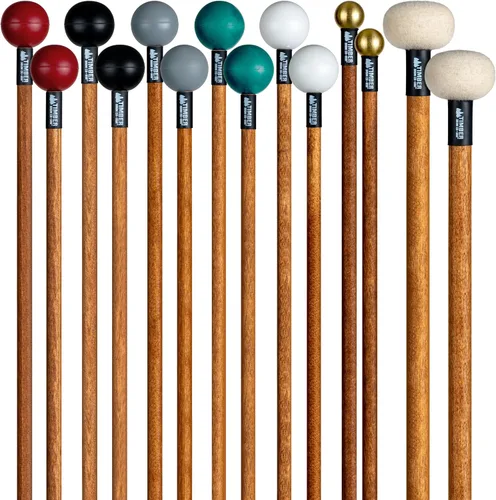 Vista 12 de Paquete de Mazos de Percusión — ENSAMBLADO EN EE.UU. — Baquetas para Marimba, Redoble de Platillos, Glockenspiel, Bloque de Madera — Poly Duro, Goma
