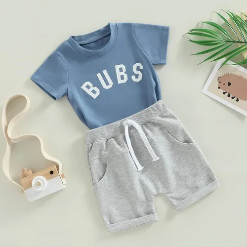 Vista 73 de Conjunto de ropa casual de manga corta con botones y pantalones cortos de lino para bebés y niños pequeños