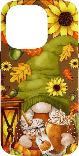 Vista 17 de iPhone 13 Pro Max Lindo gnomo de especias de calabaza con árbol de otoño hojas de otoño