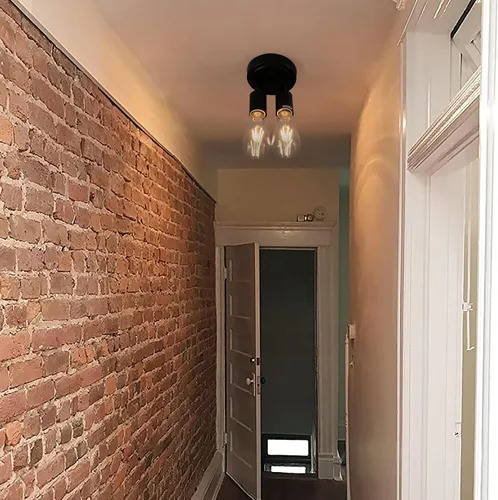 Vista 7 de Lámpara de techo semiempotrada de 2 luces, color negro mate con base E26, lámpara moderna para casa de campo, cocina, comedor, dormitorio, estudio