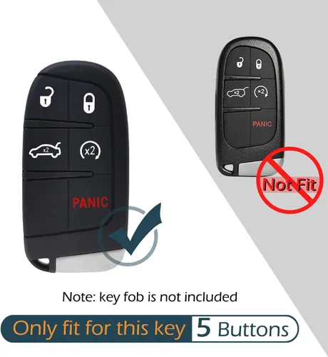 Vista 2 de 2 fundas de silicona para llavero de 5 botones, protector sin llave compatible con Jeep Grand Cherokee Chrysler 300 200 Dodge Charger Challenger
