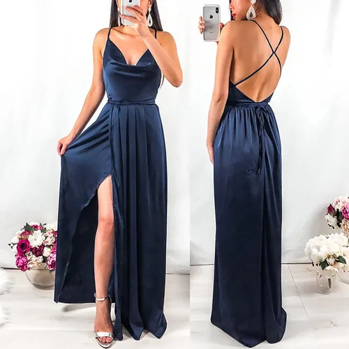 Vista 7 de Ropa de moda para mujer, vestido halter abierto 2022, casual, cuello trasero, vestido con tirantes acampanados, vestido de verano