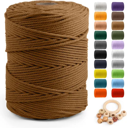 Vista 69 de ZUEXT Cordón de algodón para macramé de 4 mm x 500 m, ZUEXT Cordones trenzados naturales hechos a mano en verde manzana de 4 hebras, cuerda de lana