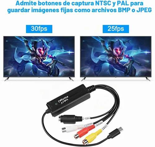 Vista 4 de XMSJSIY RCA AV a USB C Convertidor Adaptador de tarjeta de captura de video 1 canal AV NTSC PAL Video S Video/compuesto a USB convertidor de audio