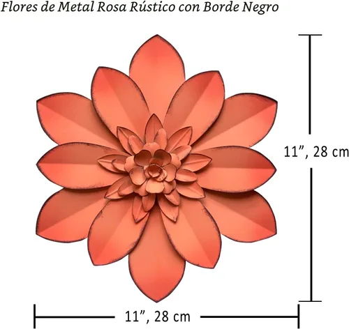 Vista 2 de Arte de Pared de Flores de Metal Rosa, Escultura Floral Rústica Moderna de 11", Decoración Colgante Envejecida del Hogar, Obras de Arte Decorativas