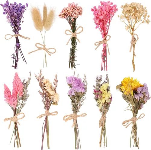 Vista 10 de 12 Pack de Bouquet de Flores Secas Mini Hierba Natural de Pampas Pequeña para Manualidades, Flores en Relieve Secas con Tallo, Arreglo Artificial