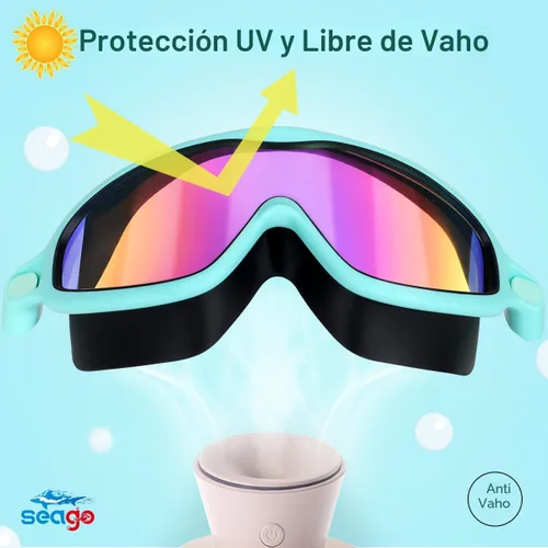 Vista 2 de Seago Paquete de 2 gafas de natación antivaho anti-UV de visión amplia para niños de 3 a 14 años