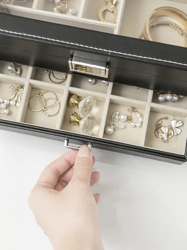 Vista 3 de AOSIFIEL Joyero de 3 capas organizador de joyas con tapa de cristal transparente, joyero para mujeres, adolescentes y niños, caja de almacenamiento