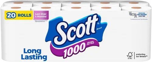 Vista 11 de Scott 1000 Papel higiénico por rollo, 18 rollos, seguro para fosa séptica, papel higiénico de 1 capa