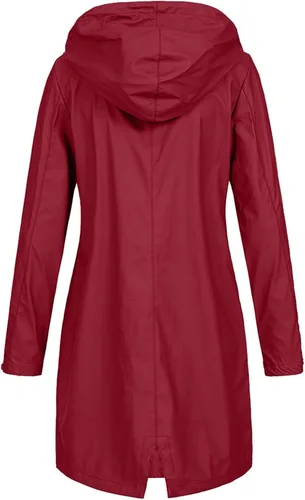 Vista 2 de Abrigos de lluvia para mujer, talla grande, impermeable, con capucha, rompevientos, ligero, bolsillos con cordón