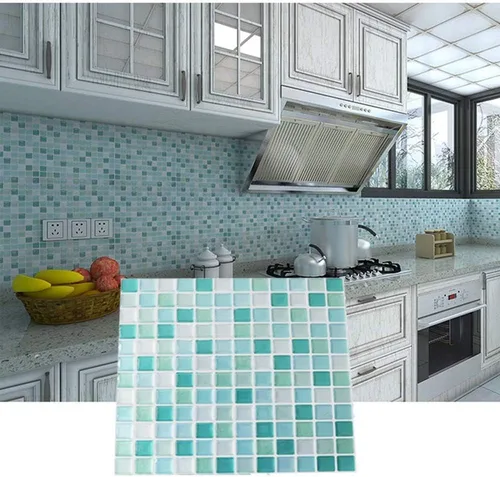 Vista 4 de HyFanStr Adhesivos de azulejos de mosaico 3D para despegar y pegar, decoración del hogar para cocina, baño, 9.26 x 9.26 pulgadas (paquete de 4)