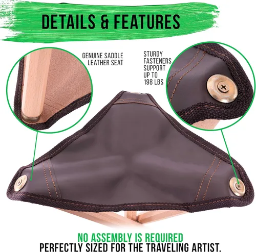 Vista 4 de US Art Supply - Taburete plegable portátil de tres patas para artistas de madera