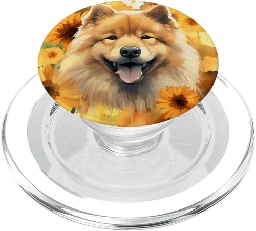 Vista 8 de Chow Chow Dog Acuarela Girasol PopSockets Estándar PopGrip