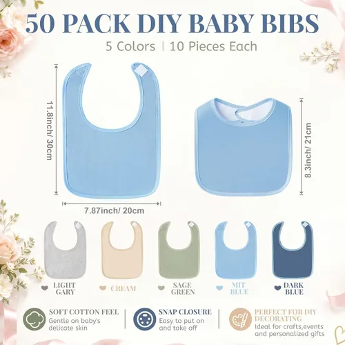 Vista 2 de Toulite 30 baberos para bebé, unisex, para niños y niñas, lavables, reutilizables, impermeables, de algodón, con diseño de doble cara para recién