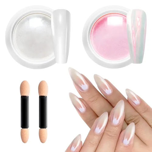 Vista 13 de Kit de polvo de uñas cromado y gel de uñas 3D BISHENGYF: 0.53 oz No Wipe 3D Sculpting Gel Aurora White Pearl Silver Gold Chrome Nail Powder