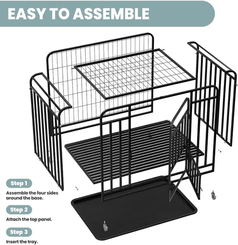 Vista 5 de Jaula resistente de 42 pulgadas para perros extragrandes, de acero a prueba de escapes, con ruedas bloqueables y puertas dobles, jaula XXL