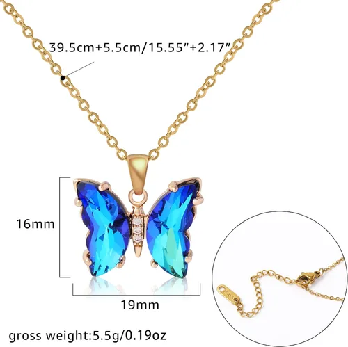 Vista 3 de BONJOULRY Butterfly Crystal Necklace for Women Teen Girls 14K Gold Stainless Steel Butterfies Birthston Pendant Choker Necklaces Aesthetic