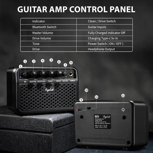 Vista 8 de POGOLAB Mini Amplificador de Guitarra, Amplificador Eléctrico Pequeño Portátil de 5W, Efectos Limpios y de Saturación de 2 Canales, Altavoz