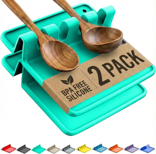 Vista 13 de Paquete de 2 cucharas de silicona naranja para estufa, soporte para cuchara para estufa Terracota quemada